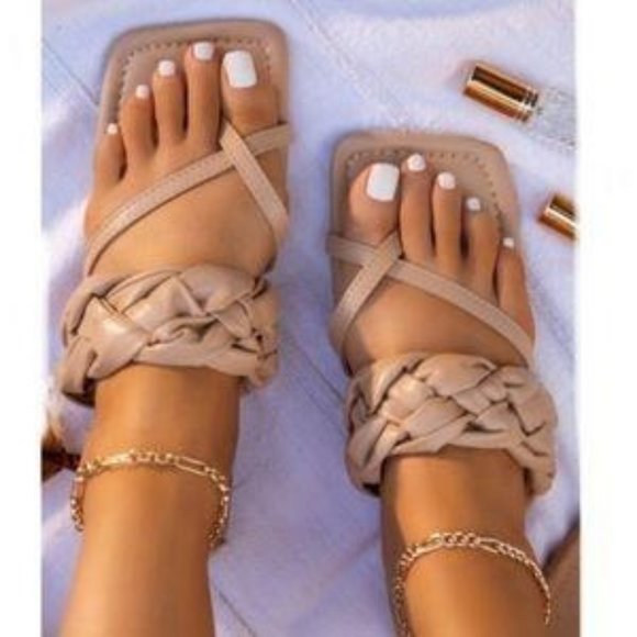 Braided Square Toe Sandals in Tan Nude - Picture 7 of 7